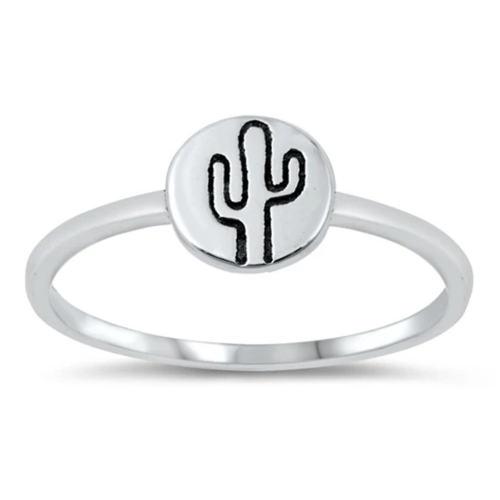 Sterling Silver Cactus Ring – Size 7 – 7 mm Face Height